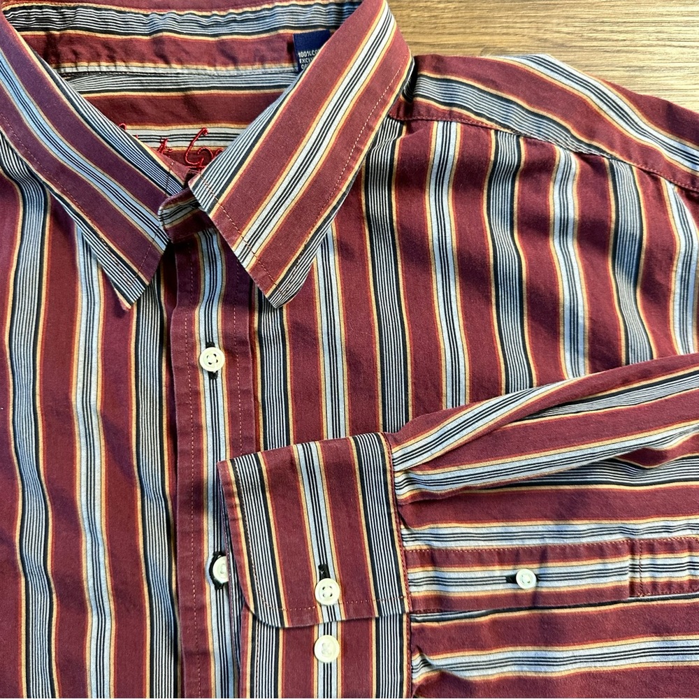 Robert Graham Mens Long Sleeve Button Up Shirt 2XL Burgundy Stripe Southwestern‎